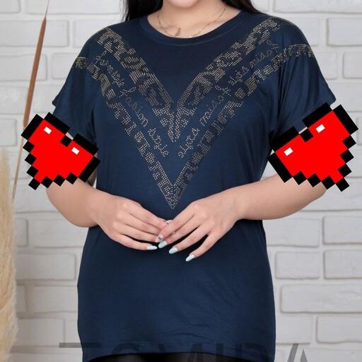 تیشرت زنانه آستین سرخود برند اسمیرا نگین کاری زیبا